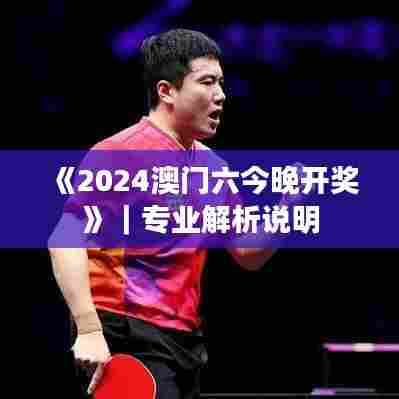 《2024澳门六今晚开奖》｜专业解析说明