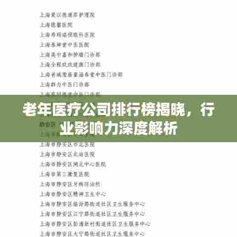 老年医疗公司排行榜揭晓，行业影响力深度解析